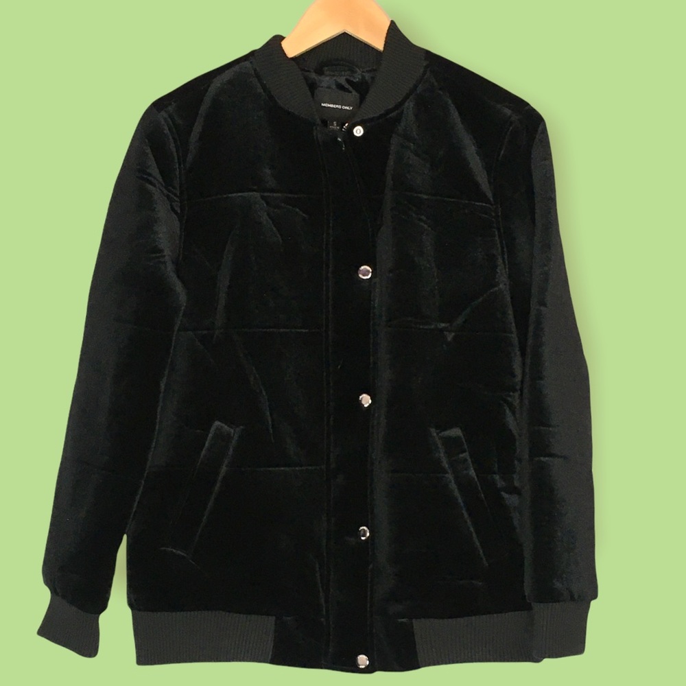 Black Members Only Upholstery Velvet Oversized Bomber Jacket - Size Small